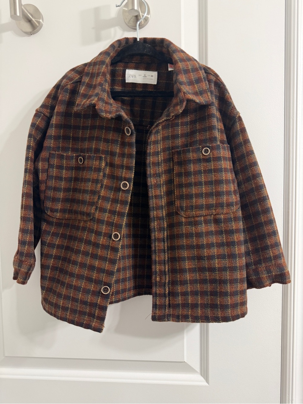 Zara Boys -Brown Plaid Button-Up Jacket Size 3T